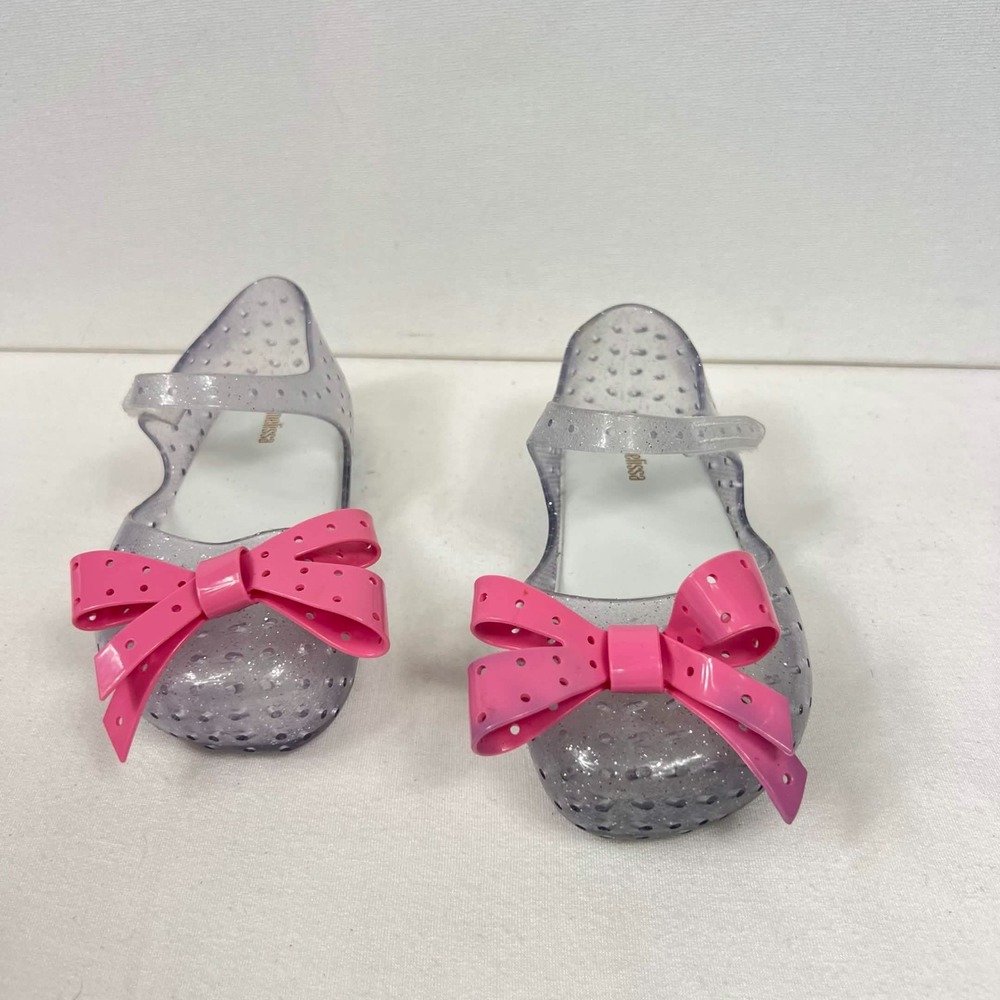 EUC Mini Melissa Ultragirl Bow Glitter Clear Pink Mary Jane Shoes Kids Sz 10 - Picture 4 of 15